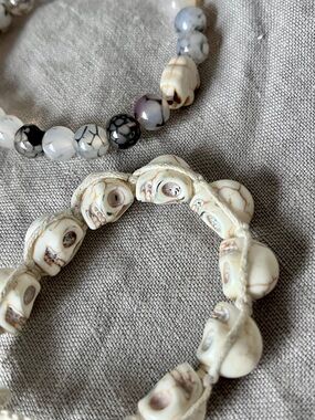 Boho Bracelet Set | Skull + Elephant Charm | Natural Stone Beaded Stack